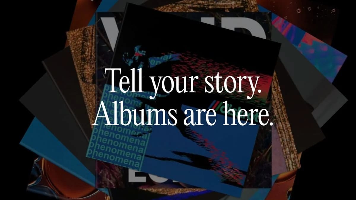 Suno’s Albums announcement artwork showing a stack of record covers