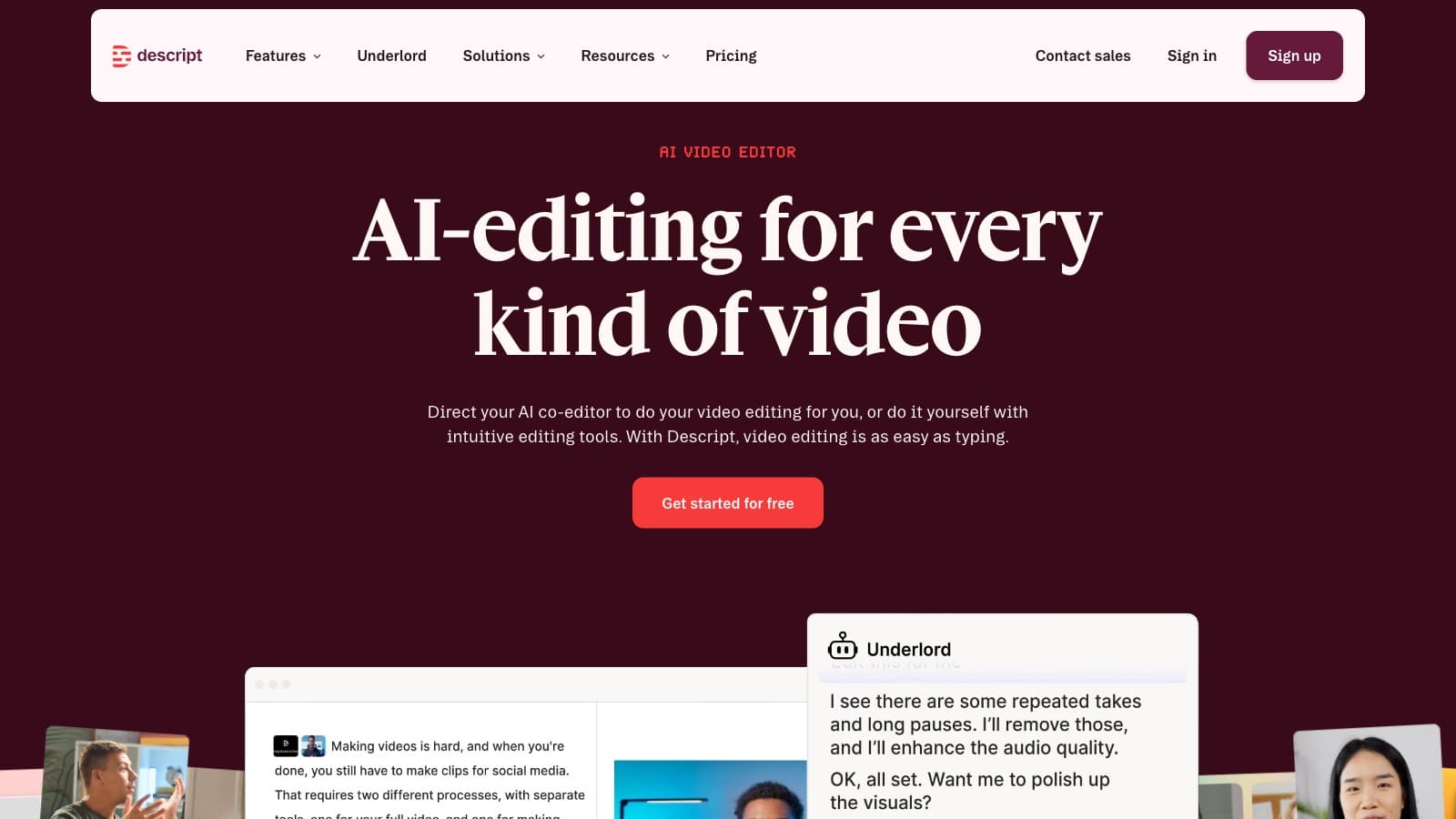 descript website screenshot accompanying the comparison