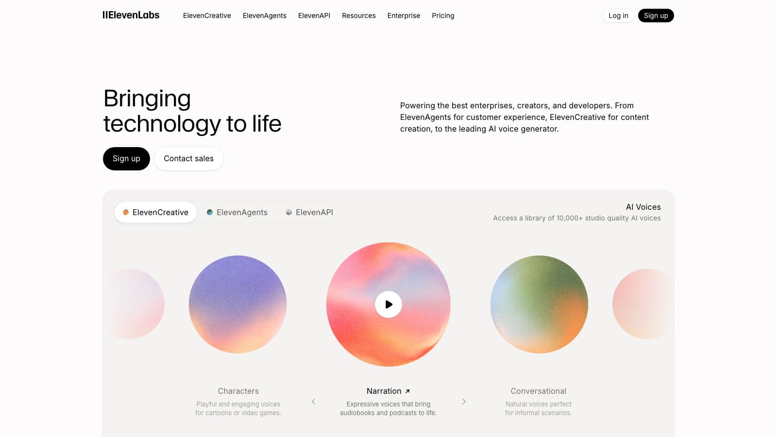 elevenlabs website screenshot accompanying the comparison
