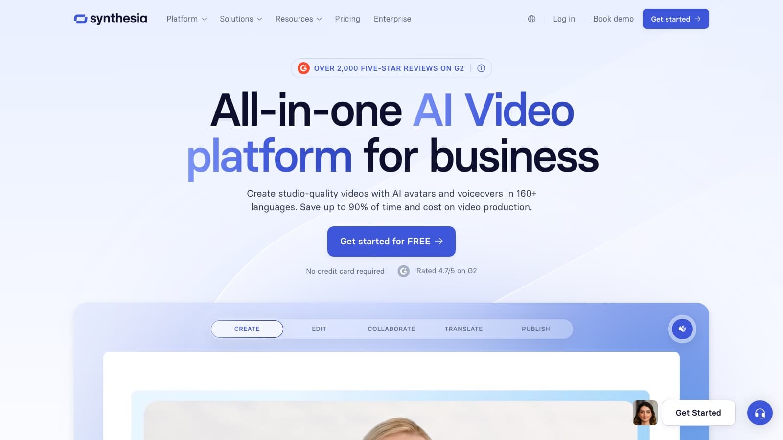 Synthesia landing page — hero screenshot