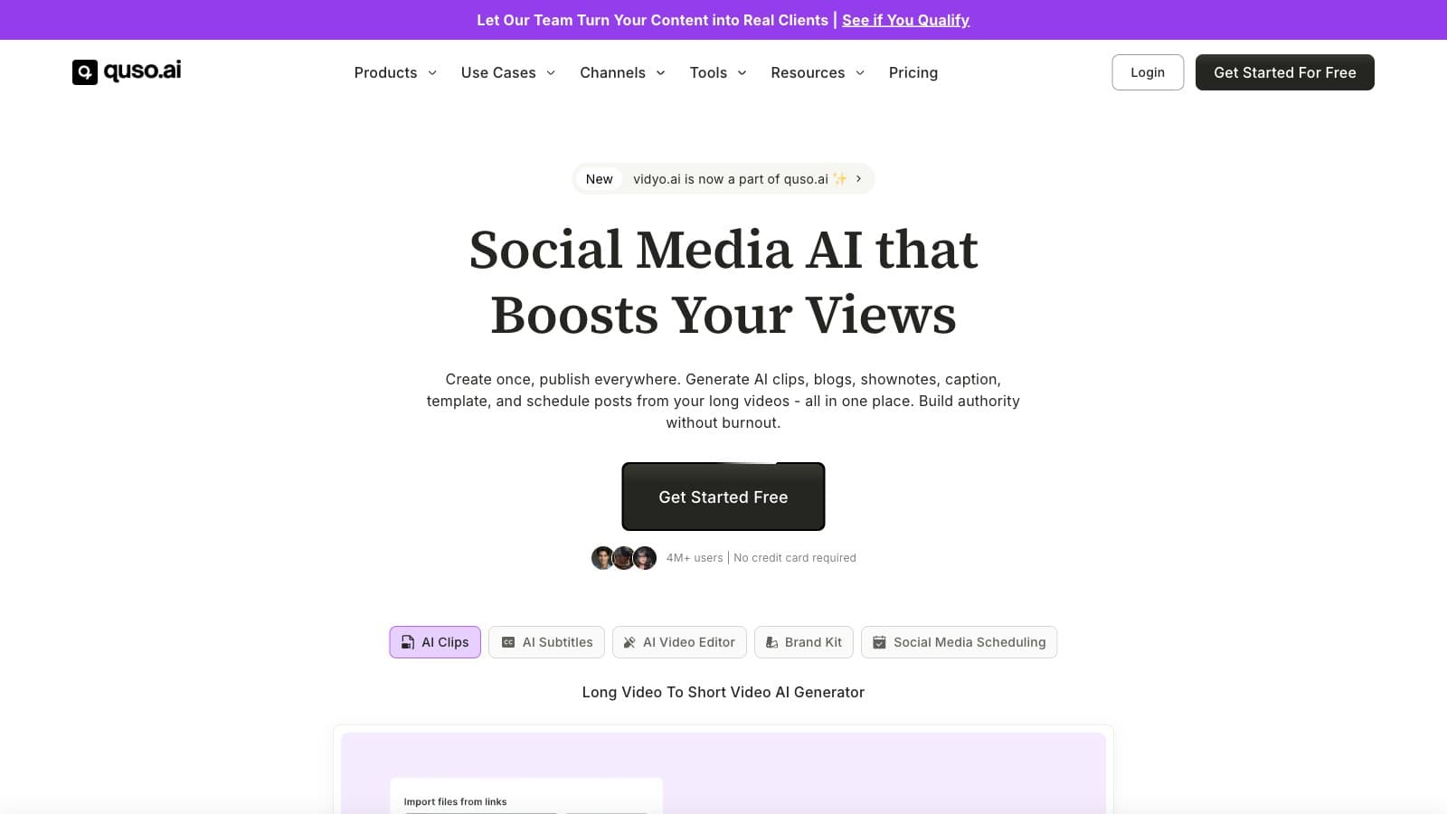 Vidyo.ai Review: The Opus Clip alternative with a built-in scheduler landing page screenshot