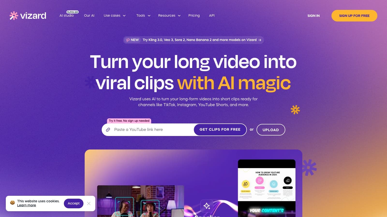 Vizard Review: The developer-friendly Opus Clip alternative with a hidden price tag landing page screenshot